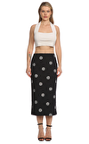 Resim Lacivert Puantiyeli Normal Bel Midi Etek