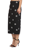 Resim Lacivert Puantiyeli Normal Bel Midi Etek