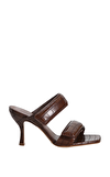 Resim Kahverengi Deri Yüksek Topuklu Kadın Sandalet