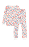 Resim Çok Renkli Çiçek Desenli Uzun Kol Yuvarlak Yaka Pamuk Kız Çocuk Pijama Takımı