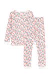 Resim Çok Renkli Çiçek Desenli Uzun Kol Yuvarlak Yaka Pamuk Kız Çocuk Pijama Takımı