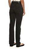Resim Siyah Taşlamalı Boru Paça Pamuk Jean Pantolon