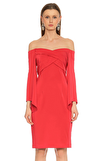 Resim Kırmızı Uzun Kol Kayık Yaka Mini Boy Elbise