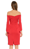Resim Kırmızı Uzun Kol Kayık Yaka Mini Boy Elbise
