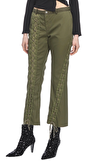 Resim Haki Geniş Paça Pamuklu Pantolon