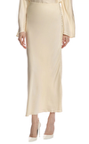 Resim Krem Rengi Düğme Detaylı Normal Bel Maksi Etek