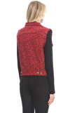 Resim Kırmızı Leopar Desenli Kolsuz Gömlek Yaka Pamuk Yelek