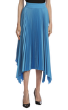 Resim Mavi Piliseli Normal Bel Midi İpek Etek