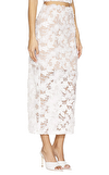 Resim Beyaz Dantel İşlemeli Normal Bel Midi Etek