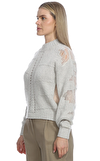Resim Gri Örme Uzun Kol Dik Yaka Yünlü Kazak
