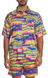 Resim Çok Renkli Karma Desenli Oversize Fit Kısa Gömlek