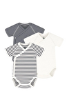 Resim Çok Renkli Çizgi Desenli Kısa Kollu Pamuk 3'lü Bebek Body Seti