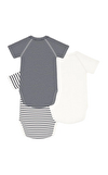 Resim Çok Renkli Çizgi Desenli Kısa Kollu Pamuk 3'lü Bebek Body Seti