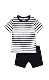 Resim Renkli Denizci Çizgili Pamuklu Erkek Çocuk Kısa Pijama Takımı