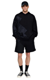 Resim Siyah Karışık Desenli Uzun Kol Pamuk Hoodie