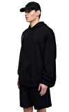 Resim Siyah Karışık Desenli Uzun Kol Pamuk Hoodie