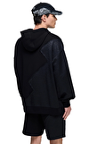 Resim Siyah Karışık Desenli Uzun Kol Pamuk Hoodie