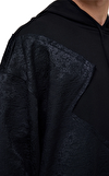 Resim Siyah Karışık Desenli Uzun Kol Pamuk Hoodie
