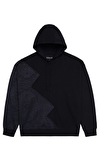 Resim Siyah Karışık Desenli Uzun Kol Pamuk Hoodie