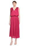 Resim Fuşya Büzgülü Kolsuz V Yaka Midi Boy Elbise