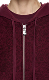Resim Bordo Desenli Uzun Kol Fermuarlı Pamuk Hoodie