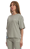 Resim Gri Kısa Kollu Yuvarlak Yaka Pamuk Kadın T-Shirt