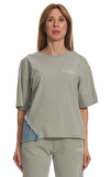 Resim Gri Kısa Kollu Yuvarlak Yaka Pamuk Kadın T-Shirt