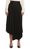Resim Siyah Piliseli Asimetrik Kesim Normal Bel Midi Etek