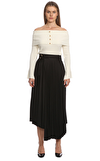 Resim Siyah Piliseli Asimetrik Kesim Normal Bel Midi Etek