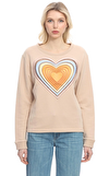 Resim Ten Rengi Kalp Desenli Uzun Kol Sıfır Yaka Pamuklu Sweatshirt