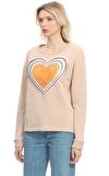 Resim Ten Rengi Kalp Desenli Uzun Kol Sıfır Yaka Pamuklu Sweatshirt