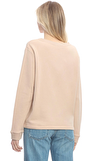 Resim Ten Rengi Kalp Desenli Uzun Kol Sıfır Yaka Pamuklu Sweatshirt