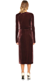 Resim Bordo Uzun Kol Kruvaze Yaka Midi Boy Elbise