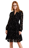 Resim Siyah Dantelli Uzun Kol Dik Yaka Mini Boy Elbise