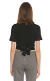 Resim Siyah Kısa Kollu Bisiklet Yaka Kadın Croped T-Shirt
