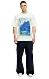 Resim Beyaz Karışık Desenli Kısa Kollu Bisiklet Yaka Pamuk Erkek T-Shirt