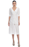 Resim Beyaz Delikli Desenli Yarım Kol V Yaka Pamuk Midi Boy Elbise