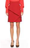 Resim Kırmızı Normal Bel Mini Saten Etek