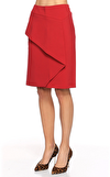 Resim Kırmızı Normal Bel Mini Saten Etek