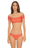 Resim Çok Renkli Düşük Omuz Detaylı Çizgili Bikini Seti