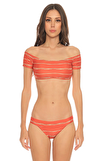 Resim Çok Renkli Düşük Omuz Detaylı Çizgili Bikini Seti