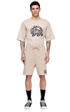 Resim Bej Logo Baskılı Pamuk Şort