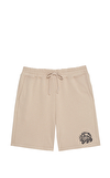 Resim Bej Logo Baskılı Pamuk Şort