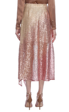 Resim Pembe Pul Payet İşlemeli Yüksek Bel Midi Etek