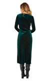 Resim Yeşil Uzun Kol V Yaka Midi Boy Elbise