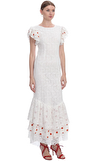 Resim Beyaz Dantelli Juliet Kol Yuvarlak Yaka Pamuklu Maksi Boy Uzun Elbise