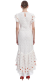 Resim Beyaz Dantelli Juliet Kol Yuvarlak Yaka Pamuklu Maksi Boy Uzun Elbise