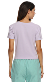 Resim Lila Rengi Marka Logolu Kısa Kollu Sıfır Yaka Pamuk Kadın T-Shirt