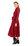 Resim Bordo Dantelli Uzun Kol Gömlek Yaka Midi Boy Elbise