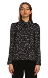 Resim Lacivert Çicek Desenli Uzun Kol Bağlamalı Yaka Gömlek